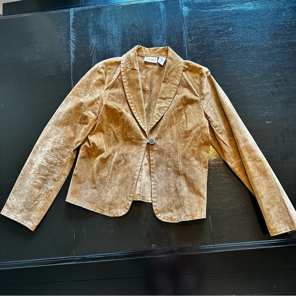 Vintage Kim Rogers Medium Tan Cream Light Brown Western 100% Leather Jacket Coat